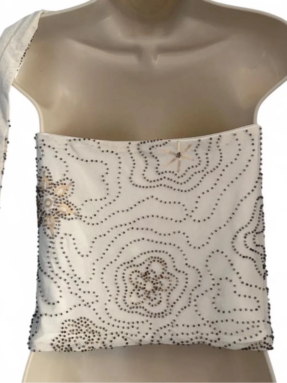 Ivory Embellished Scarf-Neck Blouse